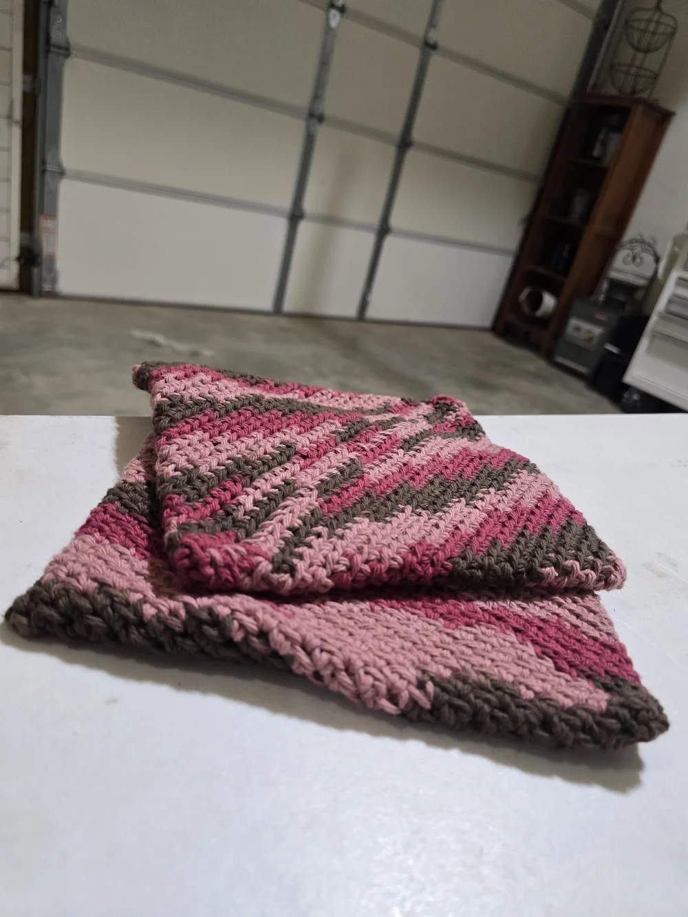 Handmade Pink Brown Crochet Hot Pads, Great At Keeping Warmth Away